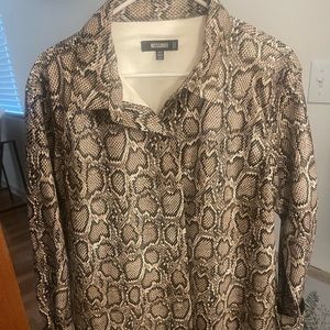 Oversized faux leather snake print button down shirt